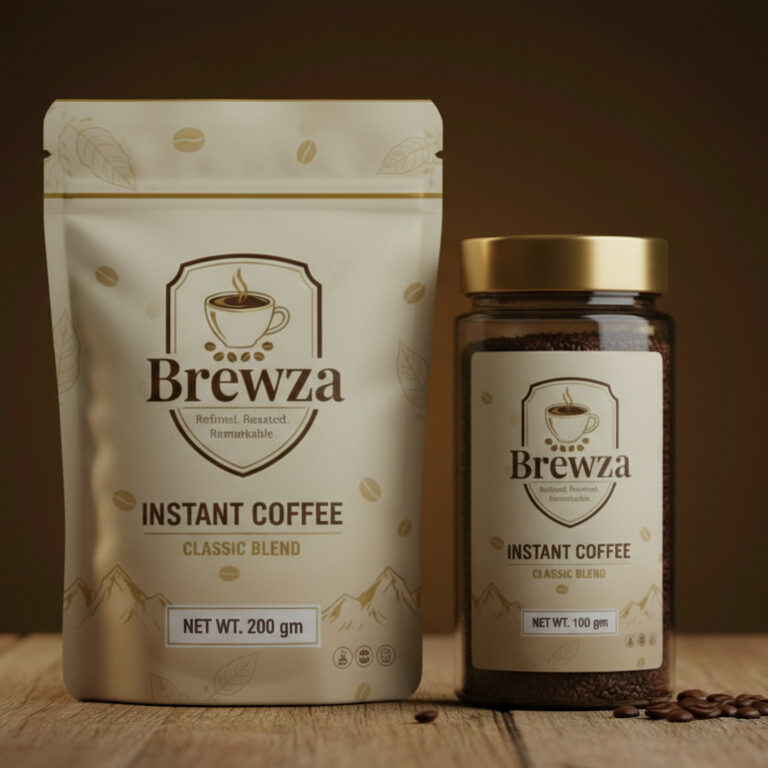Brewza Classic Instant Coffee 100g jar and 200g pouch together