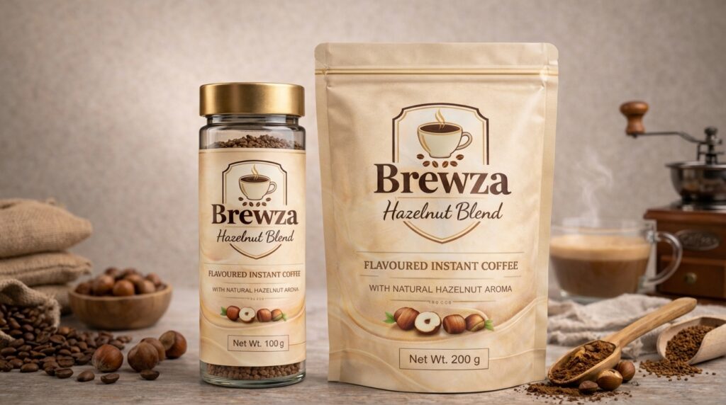 Brewza Hazelnut Blend hazelnut coffee combo with jar and pouch, smooth flavour and rich aroma