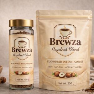 Brewza Hazelnut Blend hazelnut coffee combo with jar and pouch, smooth flavour and rich aroma