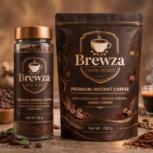 Brewza Dark Roast strong coffee combo with jar and pouch, bold flavour and rich aroma