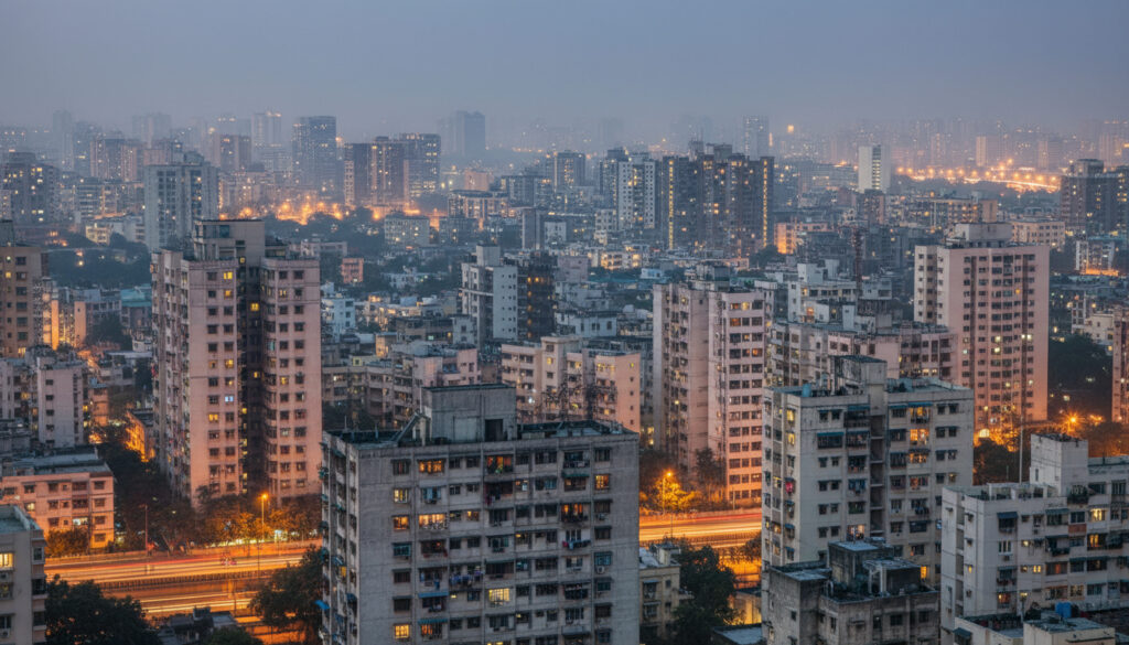 Twilight skyline of a modern Indian metro city with residential high-rises, symbolizing urban lifestyles and evolving metro culture.